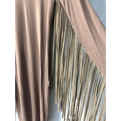Hot and Delicious Long Brown Dress With Suede fringe on arms and back size L