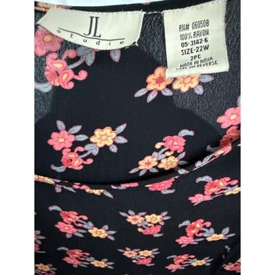 Women’s JL Studio Multicolor Floral Sheer Black Sleeveless Dress Sz 22W