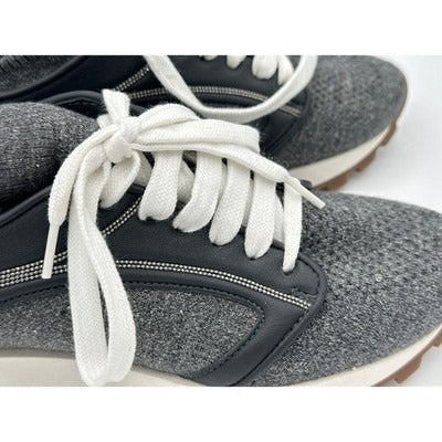 Brunello Cucinelli Dark Gray Runners w/monili and leather detail Size 35