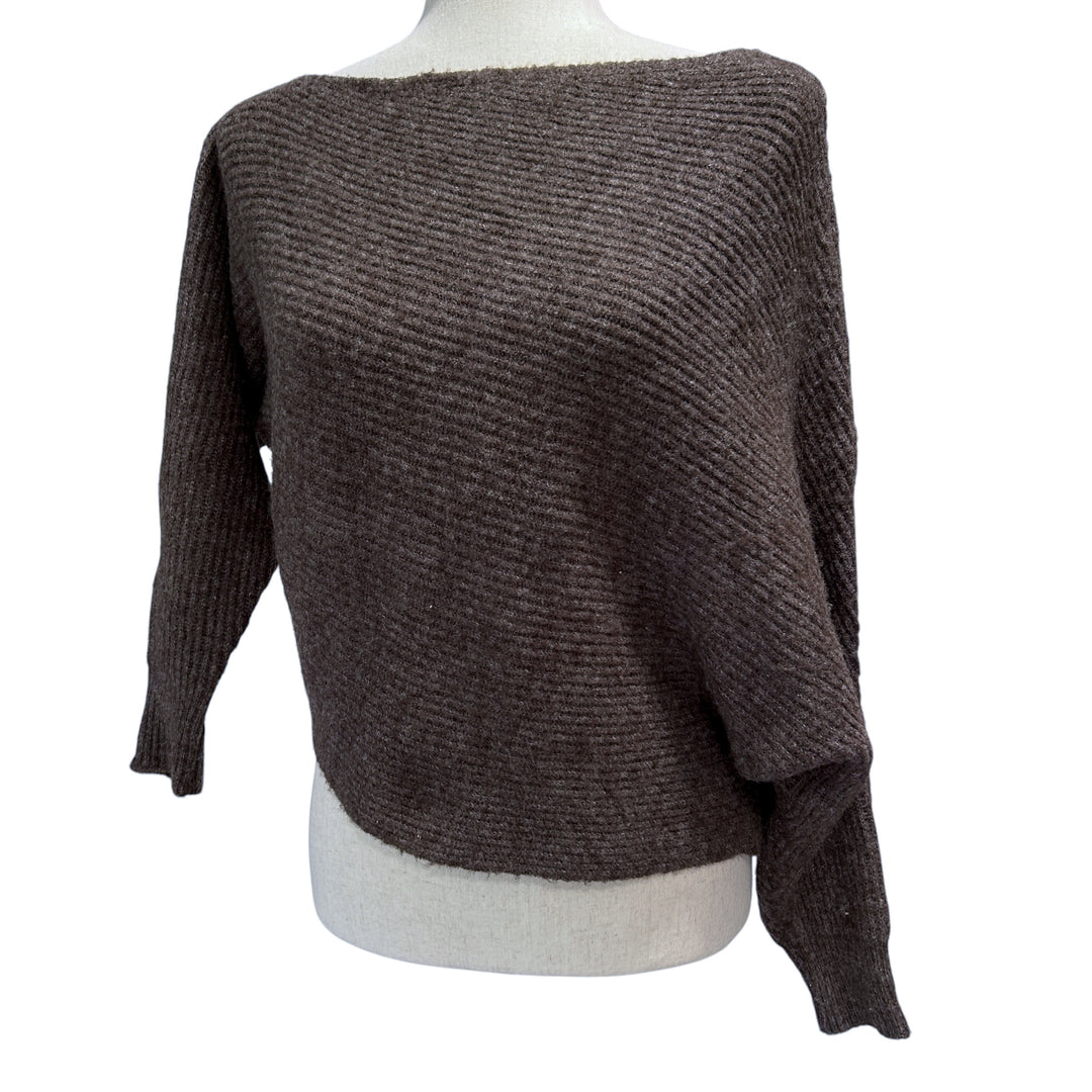 Vince. Women's Small Asymmetric Sweater Boatneck Ribbed Dolman Boho Minimalist Quiet Luxury