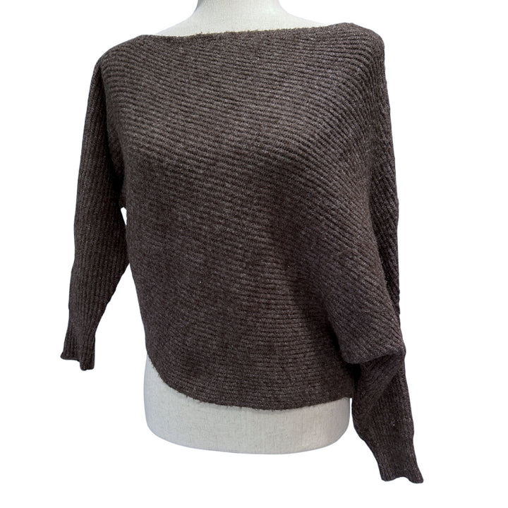 Vince. Women's Small Asymmetric Sweater Boatneck Ribbed Dolman Boho Minimalist Quiet Luxury
