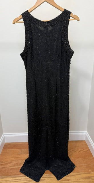 Laurence Kazar 90s Vintage Silk Black Beaded Dress SzL