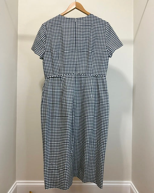 J.Crew Navy &amp; White Gingham Stretch Sheath Dress Sz14 NWT