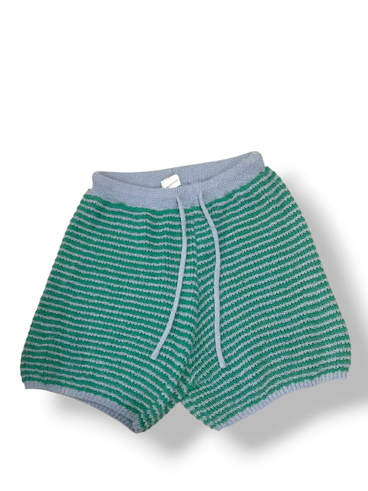 Zara Green Gray Striped Knit Drawstring Shorts Size Large Lounge Coastal
