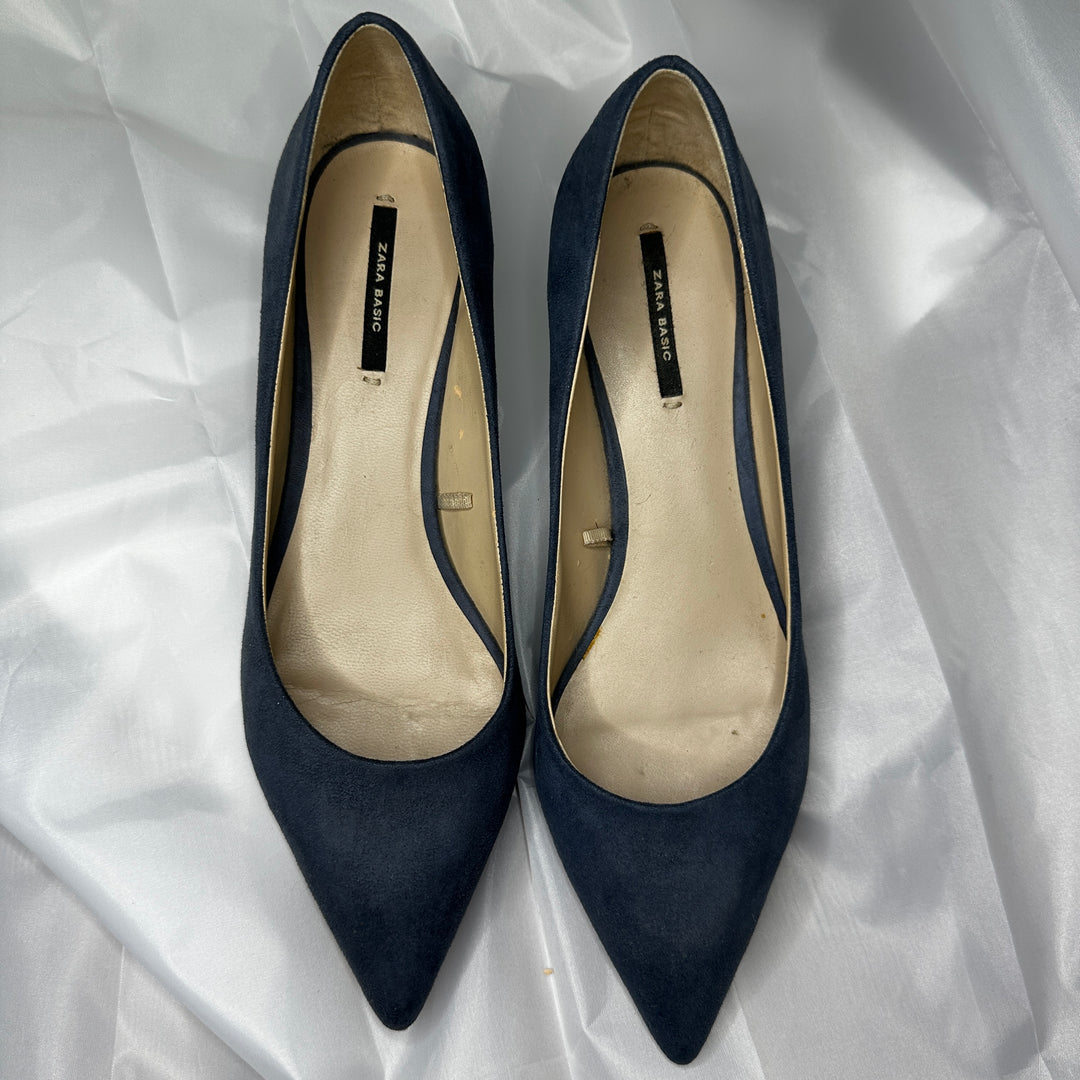 Zara Basic Gorgeous Blue Grey Suede Look Pumps with Silver-Tone Detail