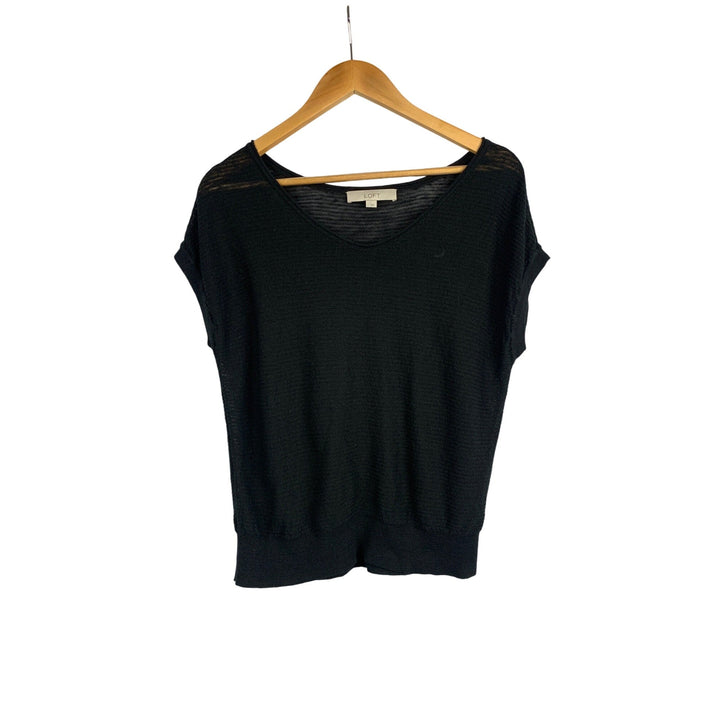 Loft Black Knit Linen/Rayon Blend Womens Top L