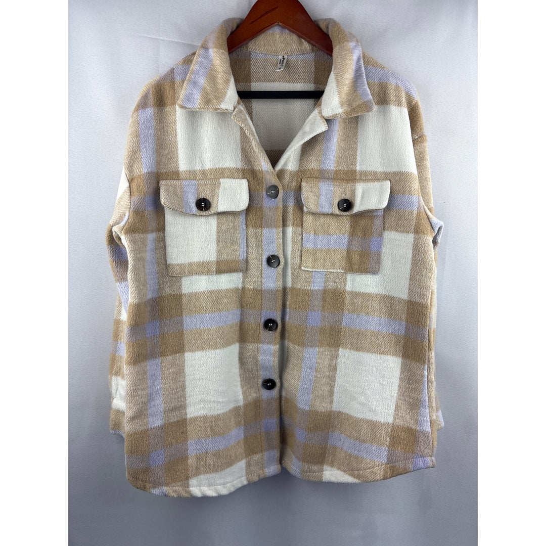 Plaid ePretty Chicago Womens Shacket S Beige & Lavender Polyester