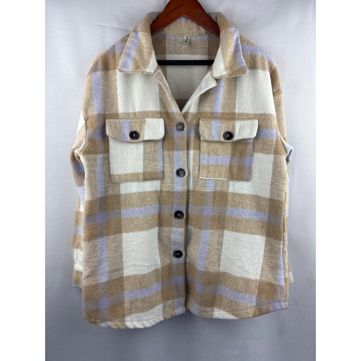 Plaid ePretty Chicago Womens Shacket S Beige & Lavender Polyester