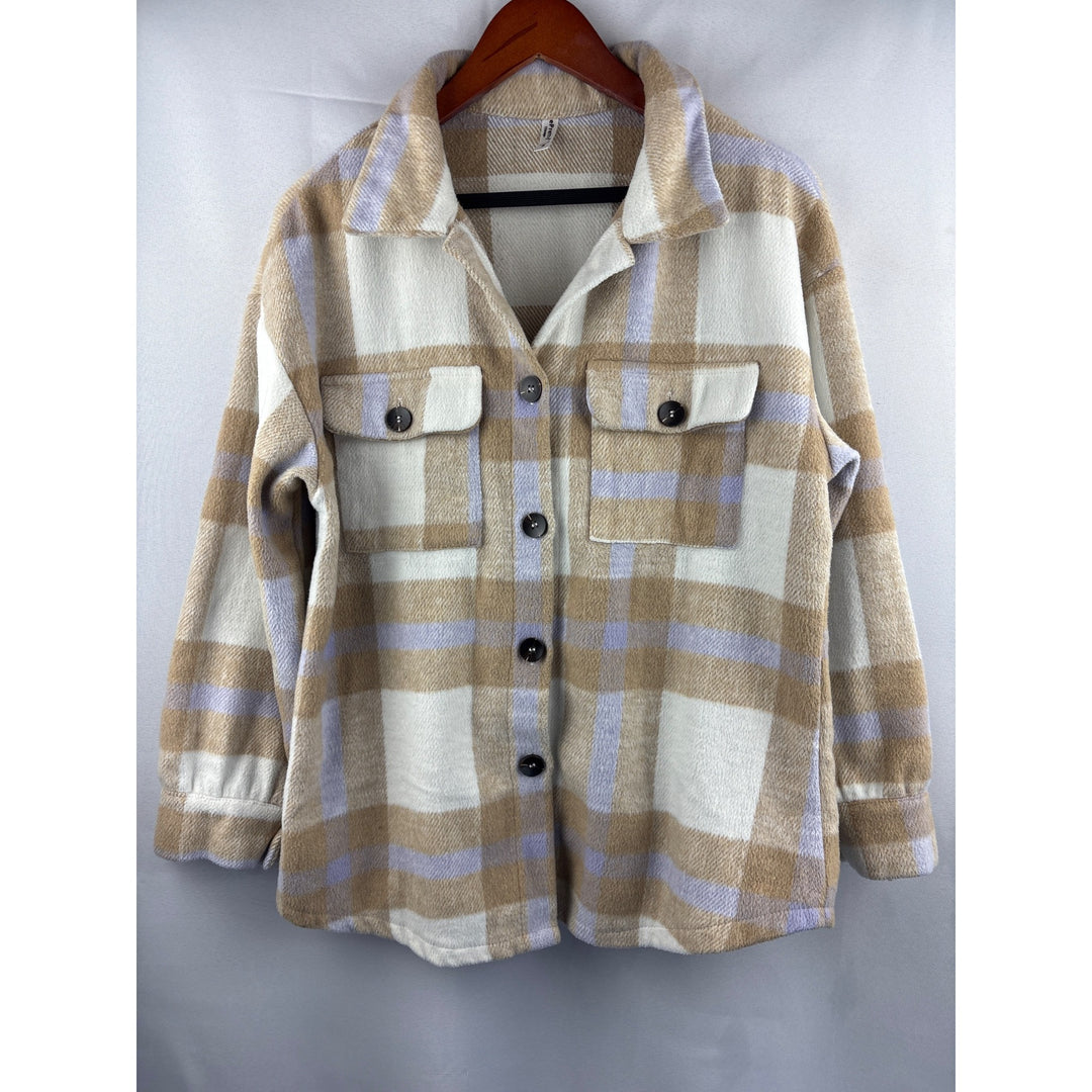 Plaid ePretty Chicago Womens Shacket S Beige & Lavender Polyester