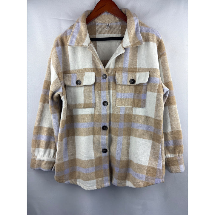 Plaid ePretty Chicago Womens Shacket S Beige & Lavender Polyester