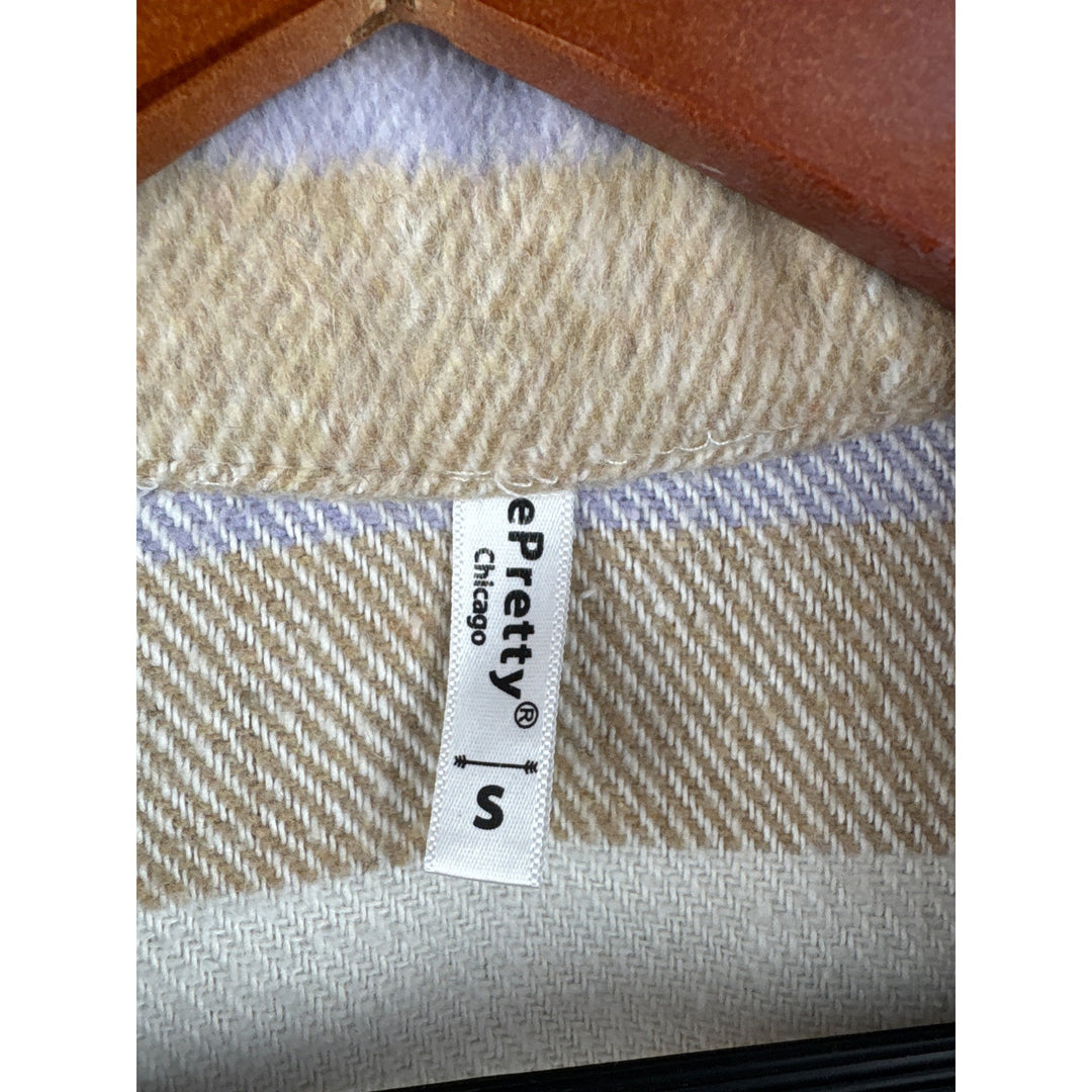 Plaid ePretty Chicago Womens Shacket S Beige & Lavender Polyester