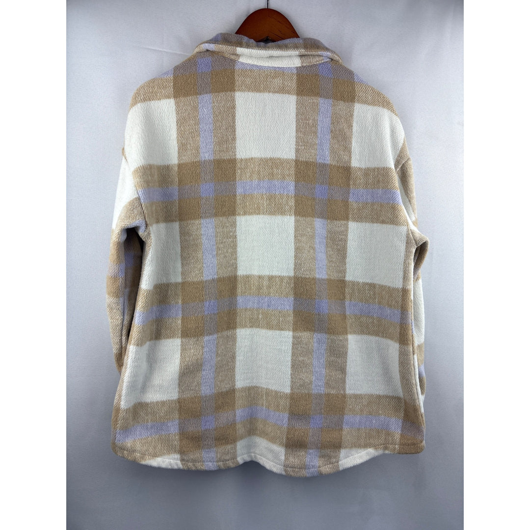 Plaid ePretty Chicago Womens Shacket S Beige & Lavender Polyester