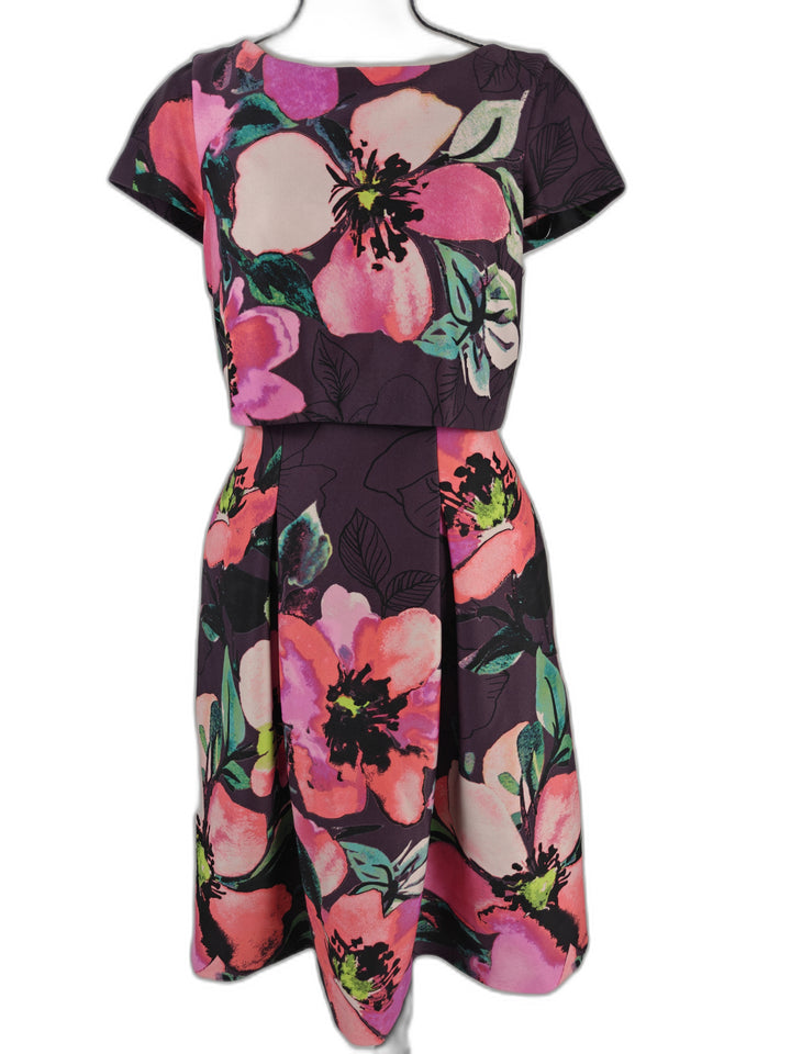 Women’s Vince Camuto Floral Fit &amp; Flare Dress Purple Pink Size 2