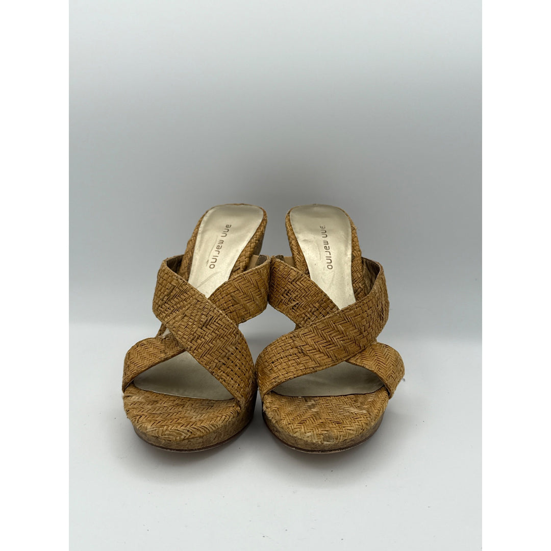 Ann Marino Womens Size 7.5 Tan Woven Mule Heels With Cork Platform