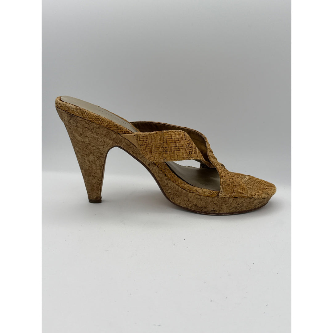 Ann Marino Womens Size 7.5 Tan Woven Mule Heels With Cork Platform