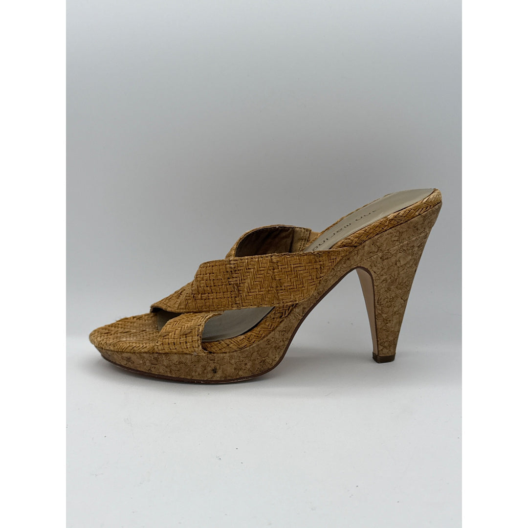 Ann Marino Womens Size 7.5 Tan Woven Mule Heels With Cork Platform