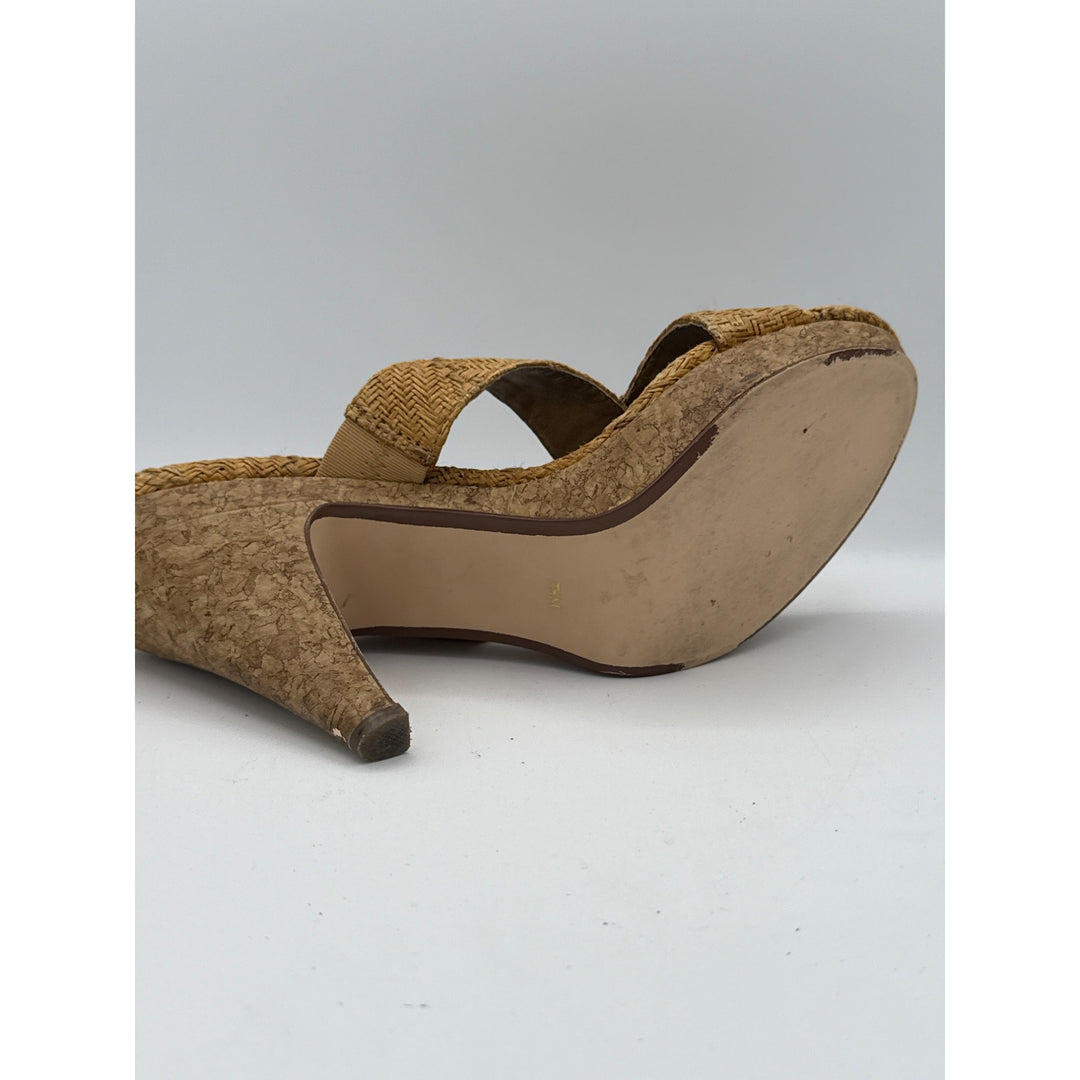 Ann Marino Womens Size 7.5 Tan Woven Mule Heels With Cork Platform