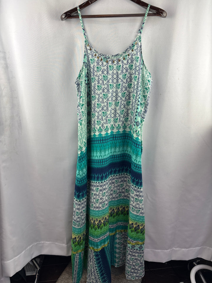 Women’s Kalypso7 XL Blue &amp; Green Abstract Pattern Maxi Dress