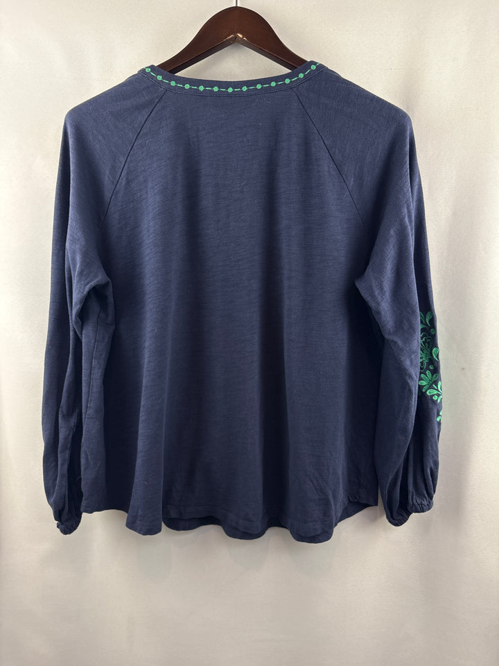 Women’s Belle Boho Kim Gravel Large Navy Embroidered Blouse
