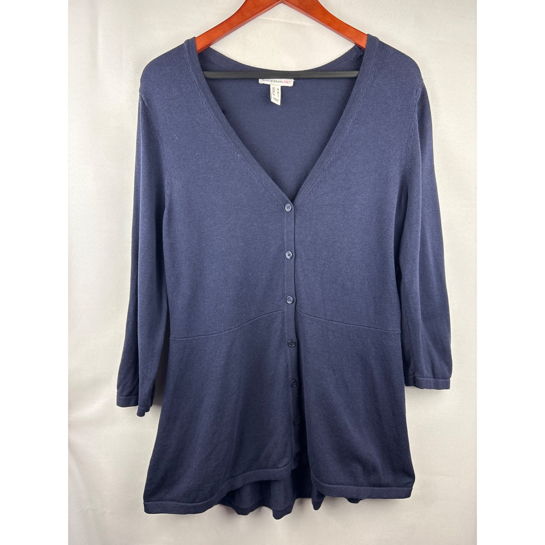 Isaac Mizrahi Live! Womens Navy Cardigan Sweater M Cotton/Rayon Blend