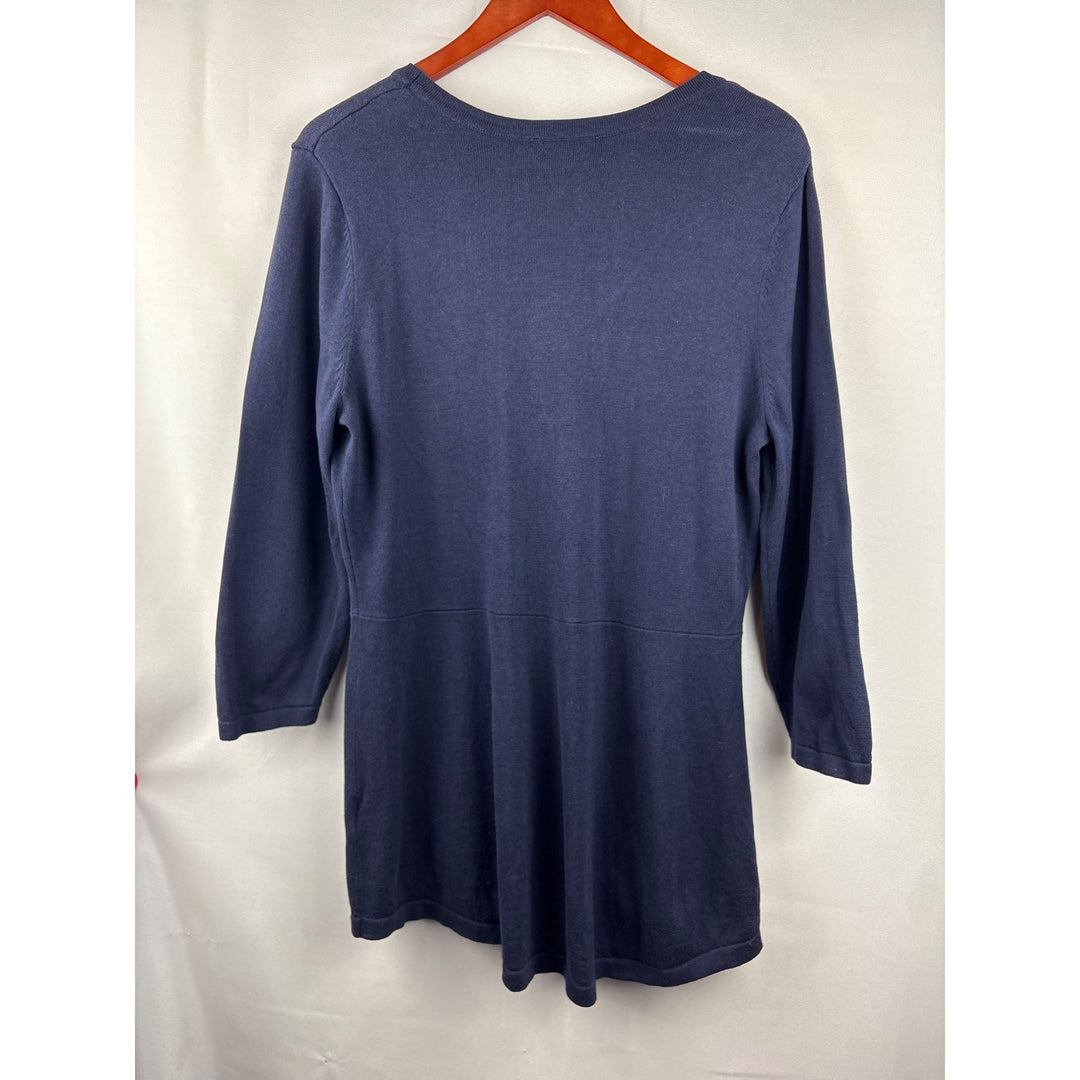 Isaac Mizrahi Live! Womens Navy Cardigan Sweater M Cotton/Rayon Blend