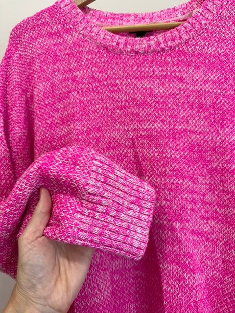 Torrid Neon Pink &amp; White Knit Crewneck Sweater Sz1 (14–16)