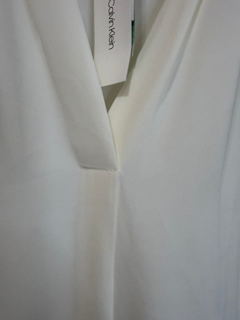 Calvin Klein Dustin Roll Sleeve Blouse White V Neck Top XL NWT