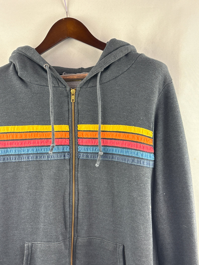 Men’s Aviator Nation XL Dark Gray Zip-Up Hoodie w/ Multicolor Stripes