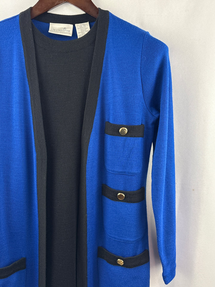 Women’s Liz Claiborne XS Black &amp; Blue Long Sleeve Sweater Dress