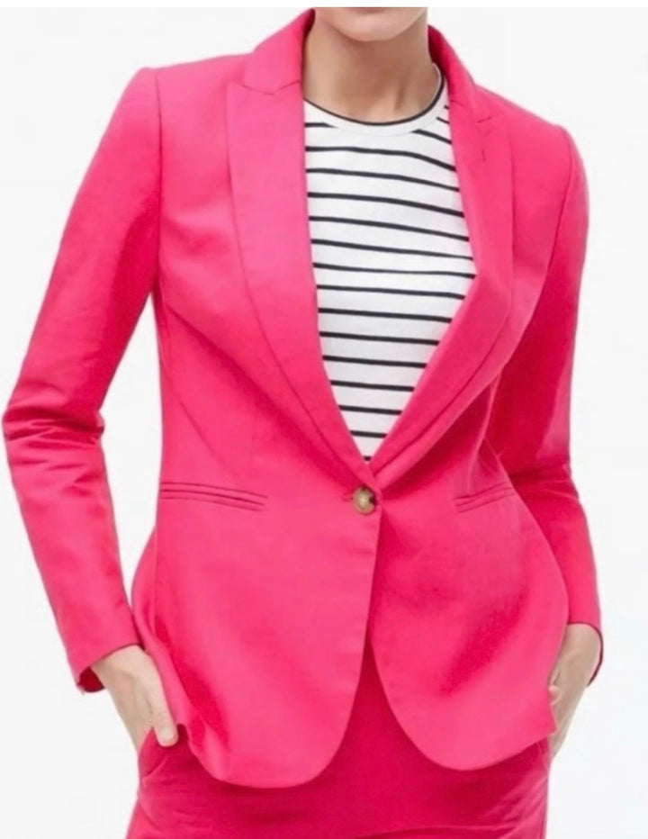 J.Crew Holland Linen‑Blend Pink One‑Button Blazer Sz14 NWT