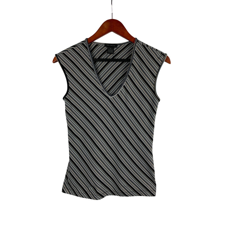 The Limited Womens Striped Sleeveless Top M Nylon/Spandex Blend Black/Grey