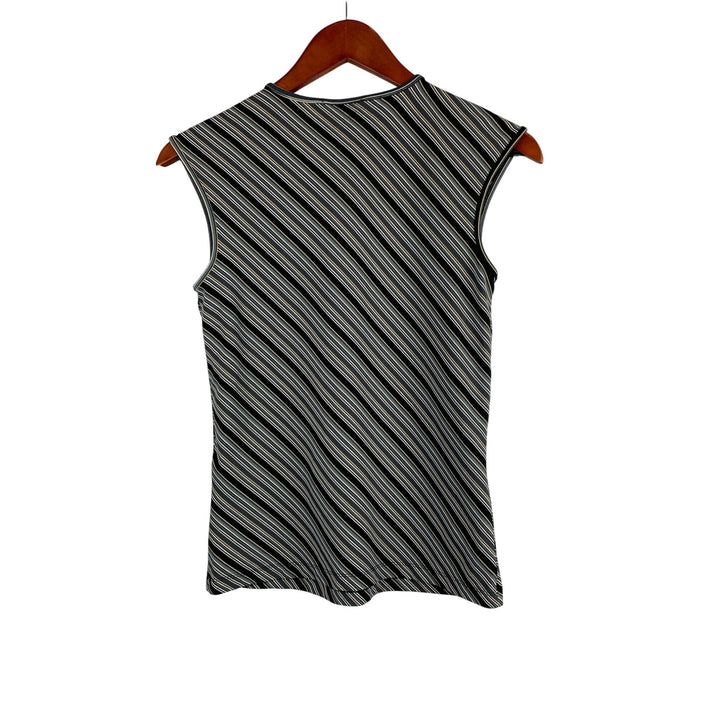 The Limited Womens Striped Sleeveless Top M Nylon/Spandex Blend Black/Grey
