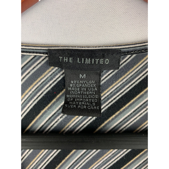 The Limited Womens Striped Sleeveless Top M Nylon/Spandex Blend Black/Grey