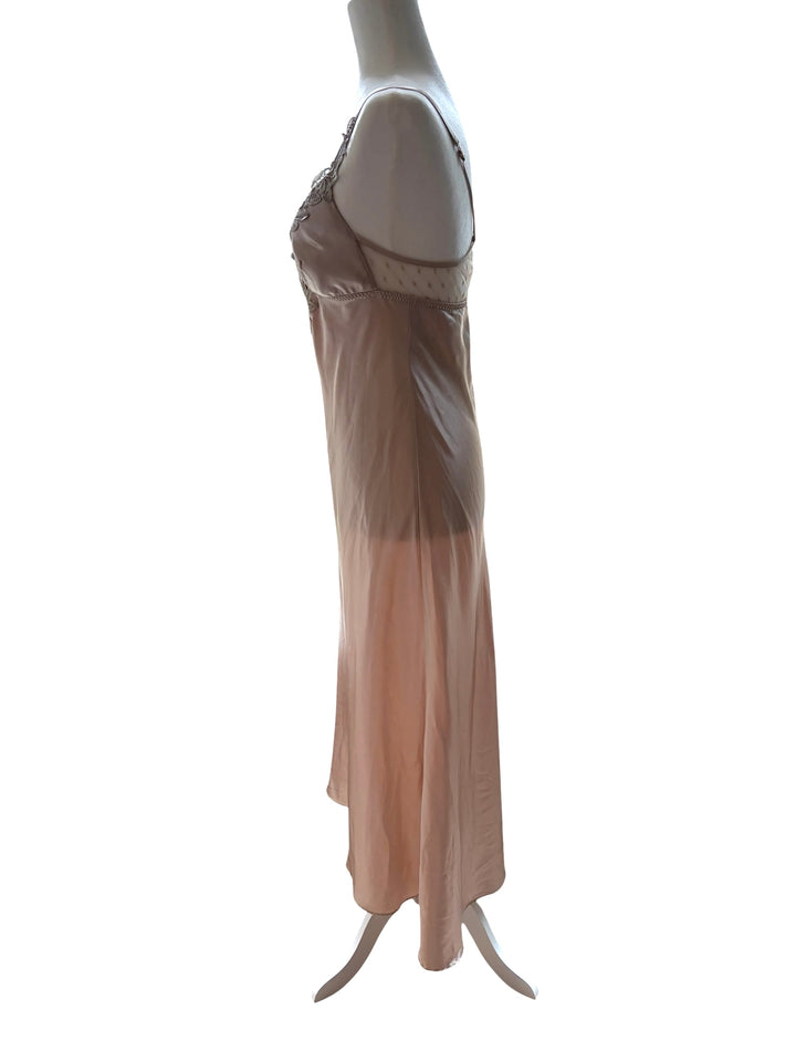 FLORA by Flora Nikrooz Women's Stella gown almond slip dress with padded bust and lace neckline detail, size M