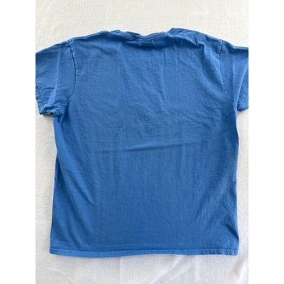 Gildan Ladies Blue Floral Embroidered T-Shirt L 100% Cotton Casual Top