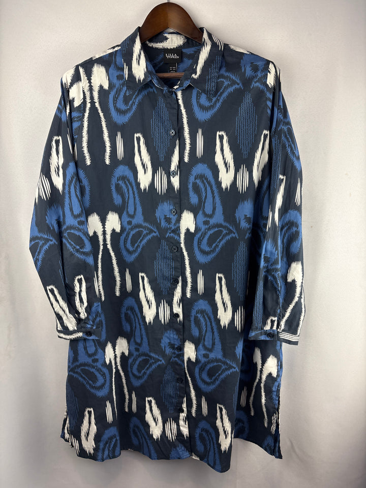 Women’s Ulla Popken Size 16/18 Blue Paisley Oversized Button Up