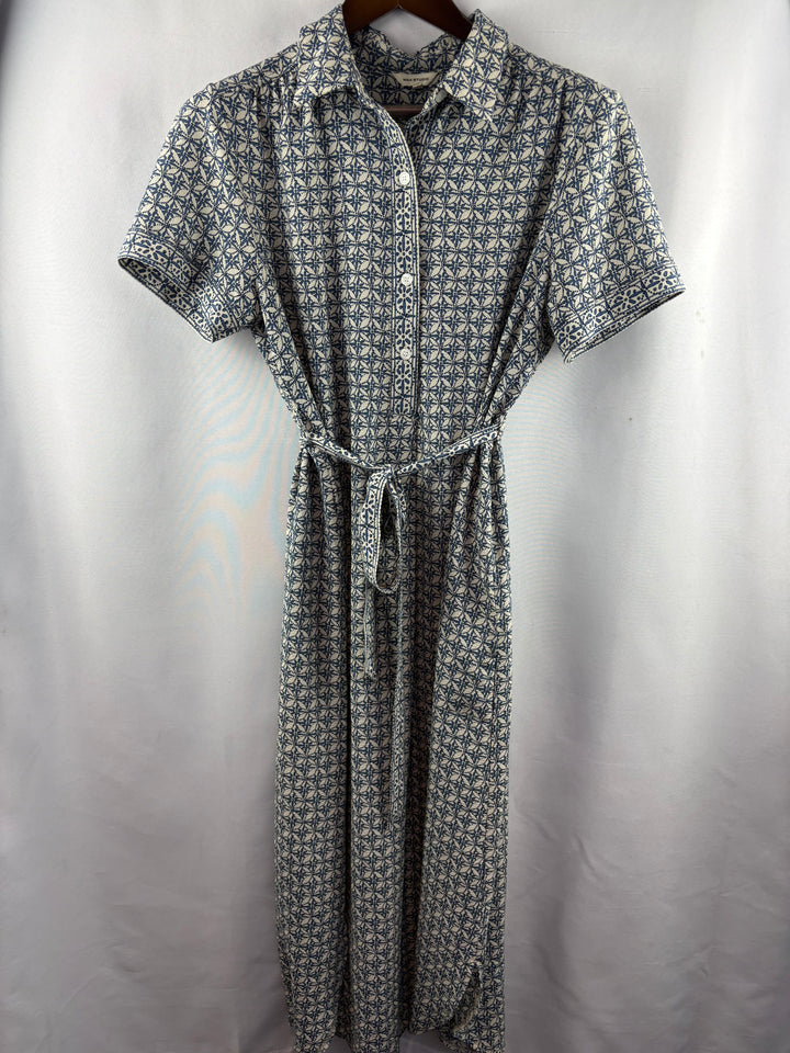 Women’s Mad Studio Large Cream w/ Blue Patterned Maxi Dress