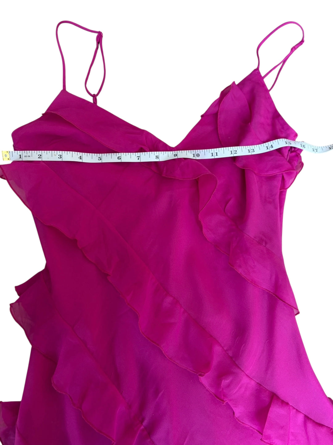 Abercrombie & Fitch Women's Fuchsia Barbie Pink Adjustable Straps Ruffle Asymmetrical Hem Mini Dress, size S