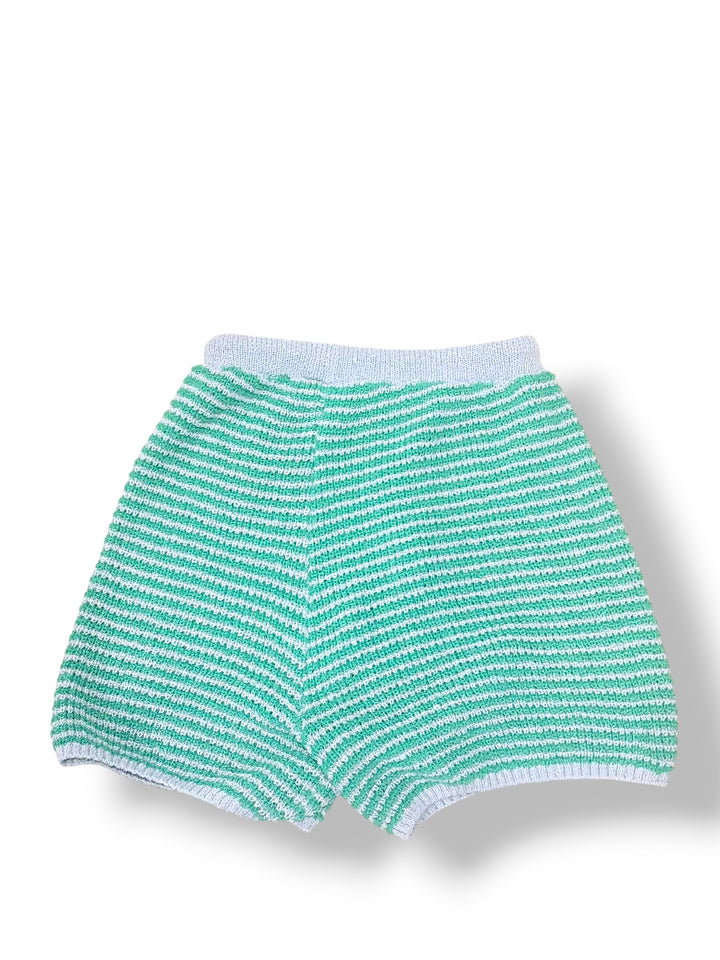 Zara Green Gray Striped Knit Drawstring Shorts Size Large Lounge Coastal