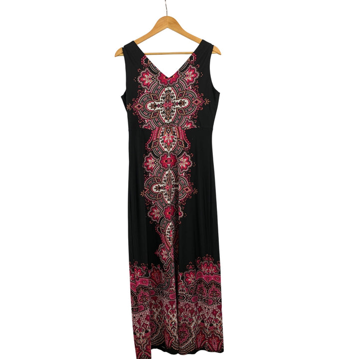 Liz Lange Womens Sleeveless V-Neck Maxi Dress S Black & Pink Paisley