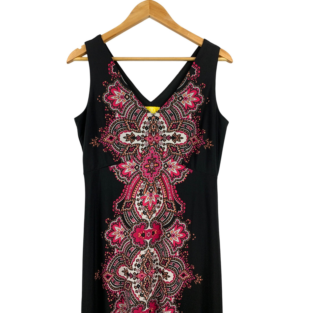 Liz Lange Womens Sleeveless V-Neck Maxi Dress S Black & Pink Paisley