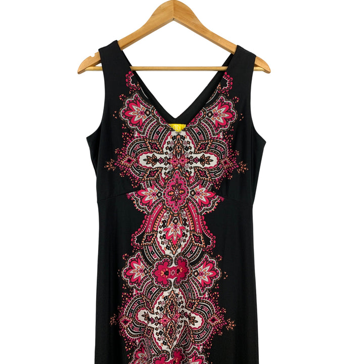 Liz Lange Womens Sleeveless V-Neck Maxi Dress S Black & Pink Paisley
