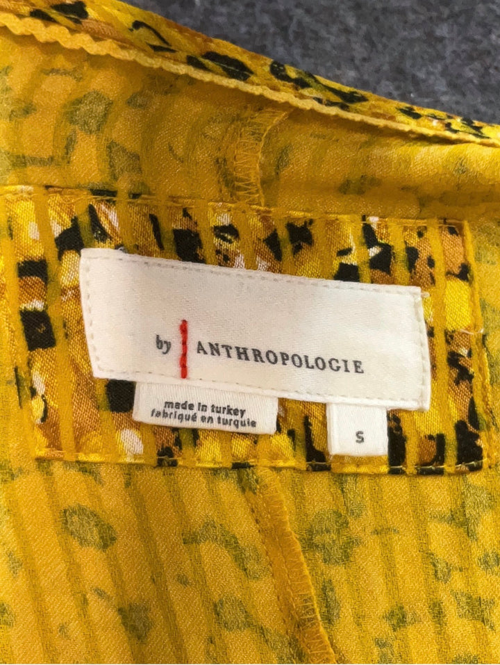 Anthropologie Yellow Floral Springtime Boho Party V-neck long Dress Size S
