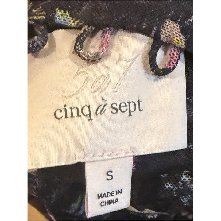 Cinq à Sept Sheer Floral Mesh Mock Neck Top SM Black Long Sleeve Romantic Gothic