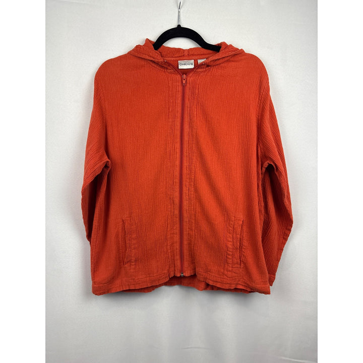 Chicos Red Hooded Zip-Up Cotton Jacket Size 2