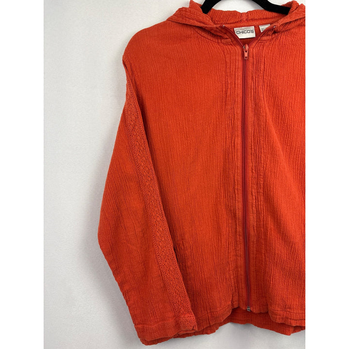 Chicos Red Hooded Zip-Up Cotton Jacket Size 2