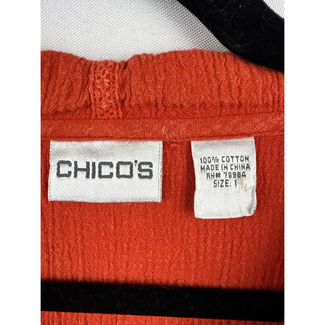 Chicos Red Hooded Zip-Up Cotton Jacket Size 2