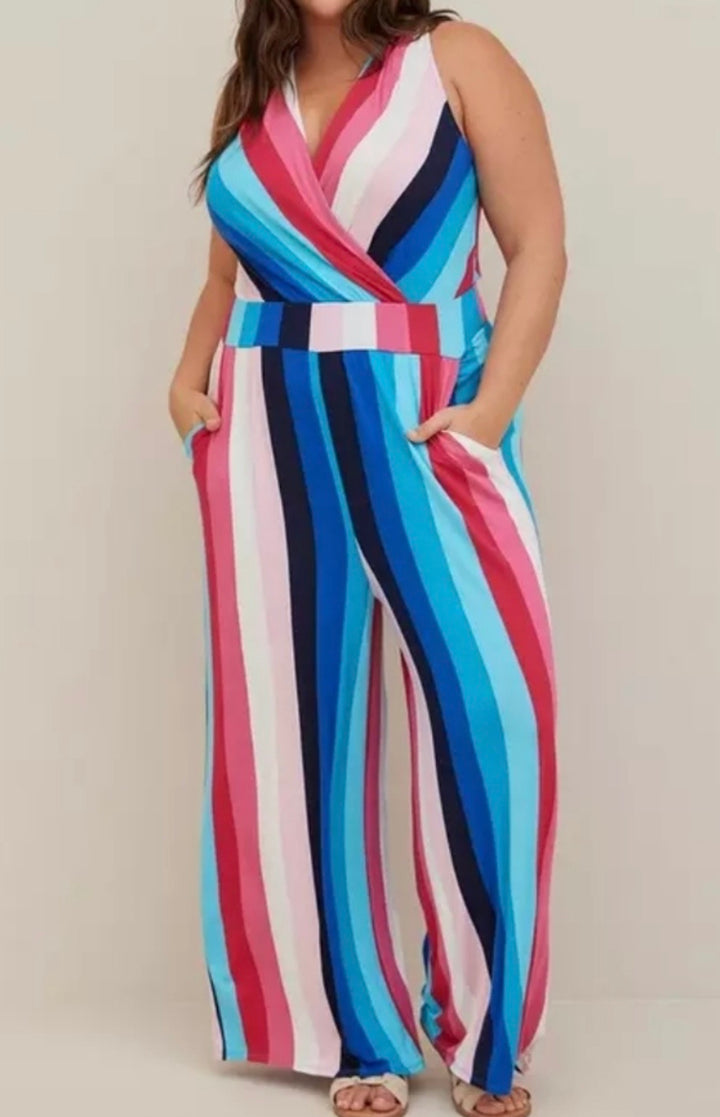 Torrid Stripe Wide Leg Jumpsuit NWT Sz1 / 1X /14-16
