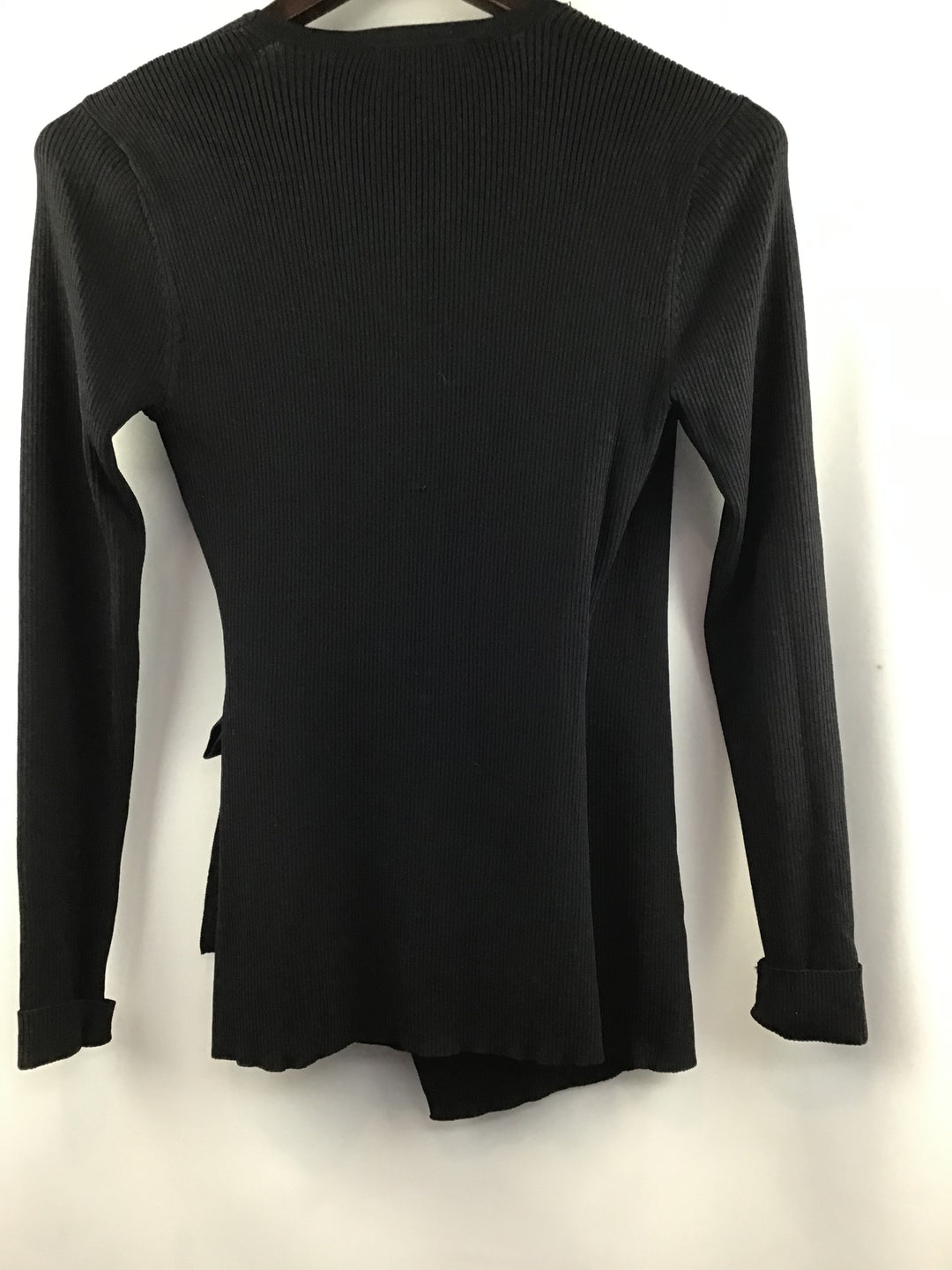 Women’s INC Black Long Sleeve Wrap Knit Bow Tie Waist Top Size Medium