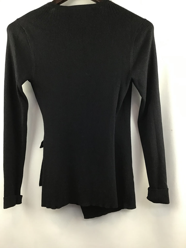 Women’s INC Black Long Sleeve Wrap Knit Bow Tie Waist Top Size Medium